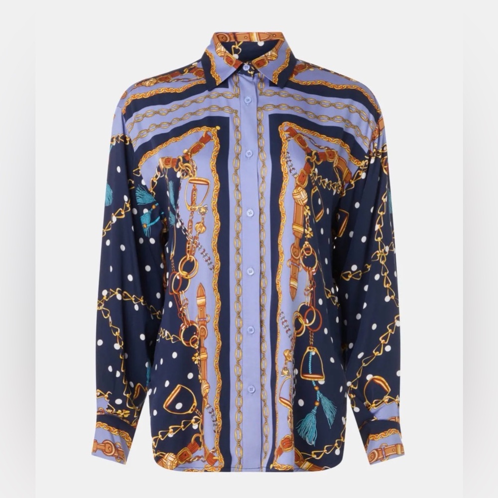 Maje Blue and Gold Chain Pattern Shirt